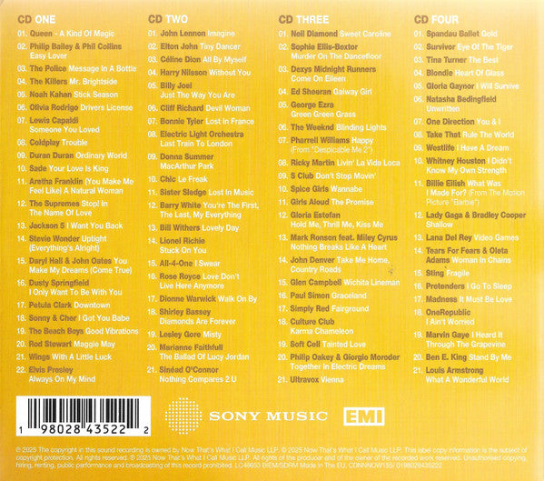 Image of Back Cover of 4235004E: 4xCD - VARIOUS, Now That's What I Call Gold: The Ultimate Hits (Sony Music; CDNNNOW155, UK 2025, Gatefold)   EX/EX