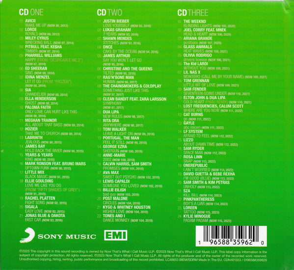 Image of Back Cover of 4235005E: 3xCD - VARIOUS, Now That's What I Call Music '13-'23: 40 Years Volume 4 2013-2023 (Sony Music; CDN401323, UK 2023, Book Sleeve, Stapled In Booklet)   EX/EX