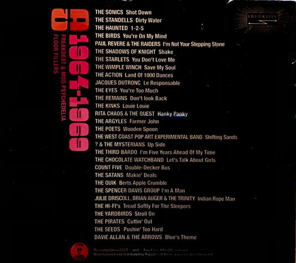 Image of Back Cover of 4215036C: CD - VARIOUS, Wig Out! Freak Out! (Freakbeat & Mod Psychedelia Floor Fillers 1964-1969) (Two Piers; BN9CD, UK 2023, Digipak)   VG+/VG+