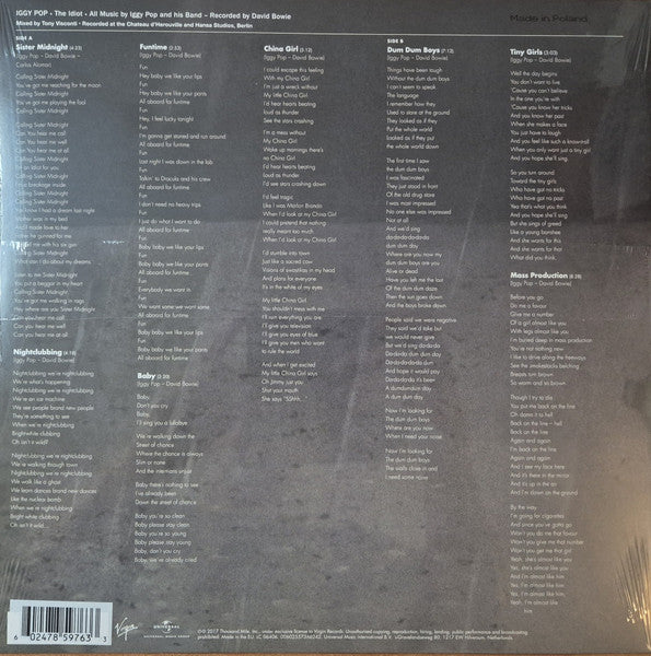 Image of Back Cover of LP - NEW/NEW - IGGY POP, The Idiot (Universal ; 00602557366242, Europe 2025, National Album Day, Orange Vinyl ), ,  - 4315585C