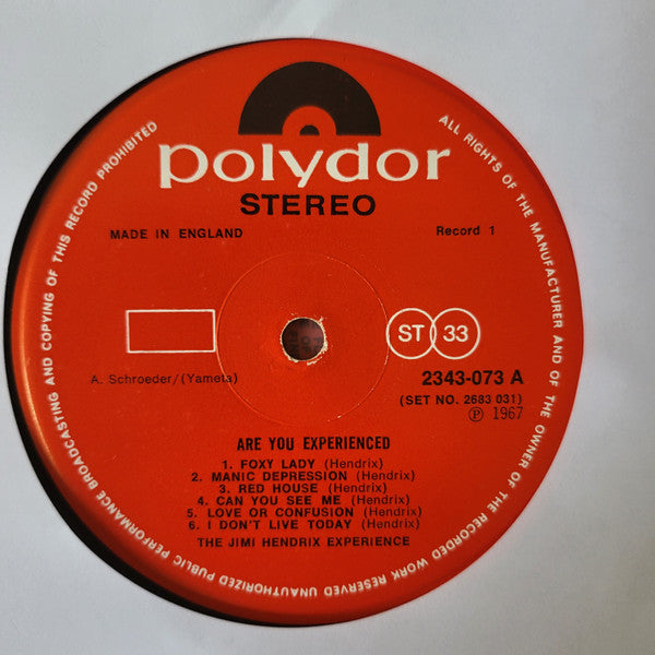 Image of Label Cover of 2xLP - VG/VG+ - THE JIMI HENDRIX EXPERIENCE, Are You Experienced / Axis: Bold As Love (Polydor; 2683 031, UK 1973, Gatefold, Darker Red Labels, Space Between Cat No. and Side Indicator ), ,  - 2626222E