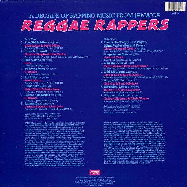 Image of Back Cover of LP - EX/EX - VARIOUS ARTISTS, Reggae Rappers (CSA Records; CSLP 28, UK 1990), ,  - 4215089C