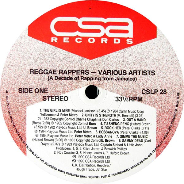Image of Label Cover of LP - EX/EX - VARIOUS ARTISTS, Reggae Rappers (CSA Records; CSLP 28, UK 1990), ,  - 4215089C