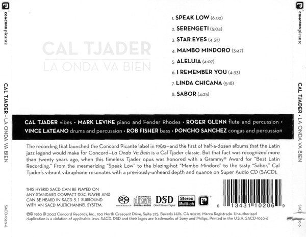 Image of Back Cover of 4235092E: CD - CAL TJADER, La Onda Va Bien (Concord Jazz Picante; SACD-1020-6, US 2003, Slipcase, SACD)   VG+/VG+