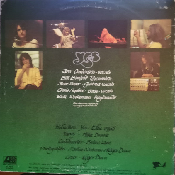 Image of Back Cover of LP - VG/VG - YES, Close To The Edge (Atlantic Orange & Green - No W Logo On Label Rim; K 50012, UK 1972, Silver Trim Around Title And Band; Gatefold Sleeve, Inner, 2nd Issue. Made In UK On B Side Label Only, No V Below Matrix. ), A3/B2. Hairlines. Edge and ring wear, small sticker damage.,  - 2546286S
