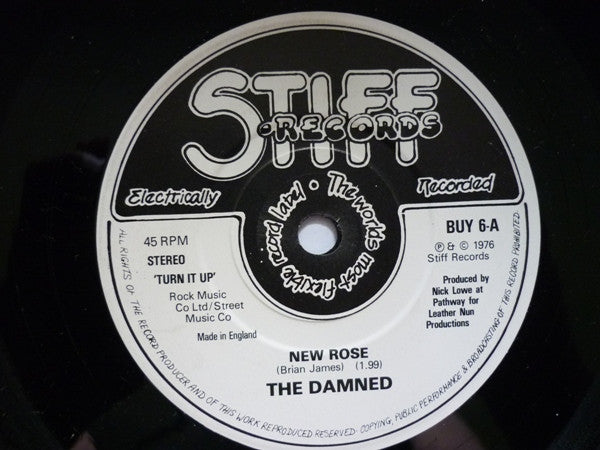 Image of Label Cover of 7" - VG/VG - THE DAMNED, New Rose / Help (Stiff Records; BUY 6, UK 1986 Reissue, Picture Sleeve), ,  - 4225238E