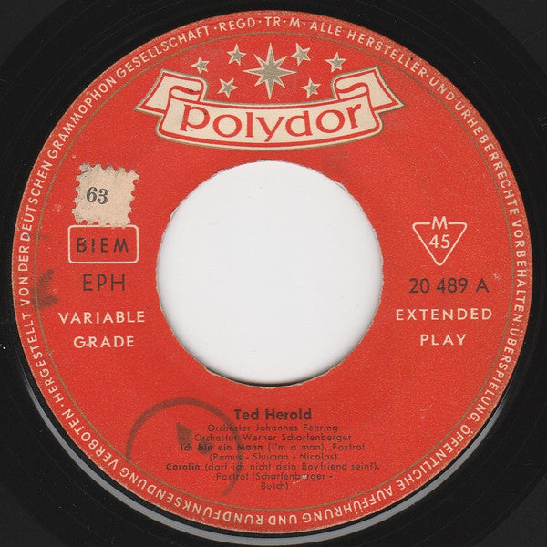 Image of Label Cover of 7" EP - VG/VG - TED HEROLD / DANY MANN, Ich Bin Ein Mann (Polydor ; 20 489 EPH, Germany 1959, Picture Sleeve), Strong VG, R Stamped On Sleeve And Labels,  - 4225230E