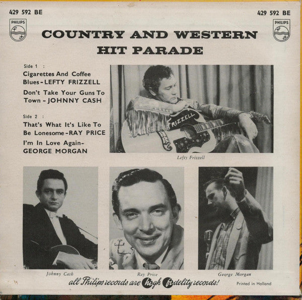 Image of Back Cover of 7" EP - EX/EX - LEFTY FRIZZELL, JOHNNY CASH, RAY PRICE, GEORGE MORGAN, Country And Western Hit Parade (Philips ; 429 592 BE, Netherlands 1959, Laminated Front Sleeve), ,  - 4225224E