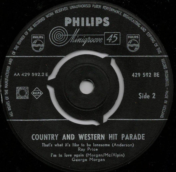 Image of Label Cover of 7" EP - EX/EX - LEFTY FRIZZELL, JOHNNY CASH, RAY PRICE, GEORGE MORGAN, Country And Western Hit Parade (Philips ; 429 592 BE, Netherlands 1959, Laminated Front Sleeve), ,  - 4225224E