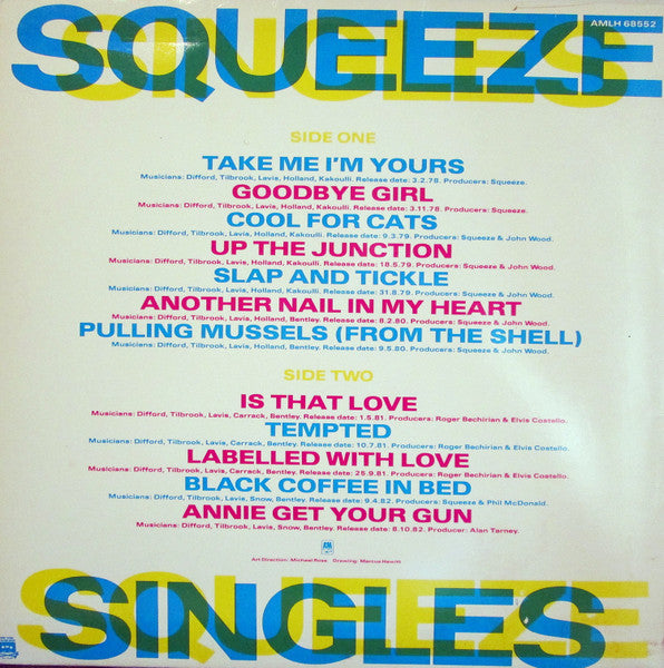 Image of Back Cover of LP - VG/VG - SQUEEZE, Singles 45's and Under (A&M; AMLH 68552, UK 1982, Inner, No Barcode, A4/B3 Matrix- no Mastering Credits in Run Out), ,  - 2526338E