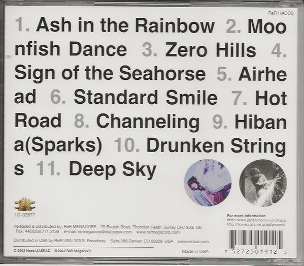 Image of Back Cover of CD - VG+/VG+ - HACO + SAKAMOTO HIROMICHI*, Ash In The Rainbow (ReR Megacorp; ReR HACO3, UK ), ,  - 4255070S