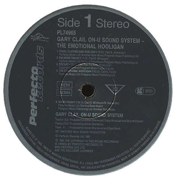 Image of Label Cover of LP - VG/VG+ - GARY CLAIL/ON-U SOUND SYSTEM, The Emotional Hooligan (Perfecto; PL74965, Europe 1991), With Press Sheet, tear on hype sticker, light edge wear,  - 1646013S