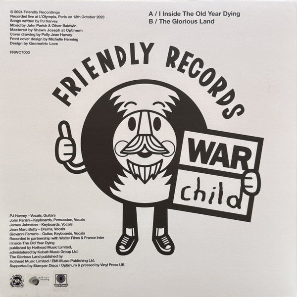 Image of Back Cover of 7" - EX/EX - PJ HARVEY, Live At L'Olympia Paris (Friendly Recordings ; FRWC7003, UK 2024, Picture Sleeve, Limited To 900 On Grey Marbled Vinyl), ,  - 2526273E