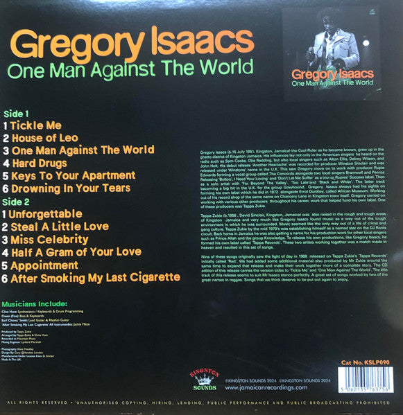 Image of Back Cover of LP - EX/EX - GREGORY ISAACS, One Man Against The World (Kingston Sounds; KSLP090, UK 2024 Reissue, Glossy Sleeve), ,  - 3146257S