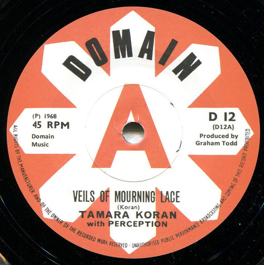 Image of Front Cover of 7" - /VG+ - TAMARA KORAN WITH PERCEPTION / THE NEW JUMP BAND, Veils Of Mourning Lace / Seven Kinds Of Sweet Lovin' (Domain; D 12, UK 2017 Reissue), ,  - 4225312E