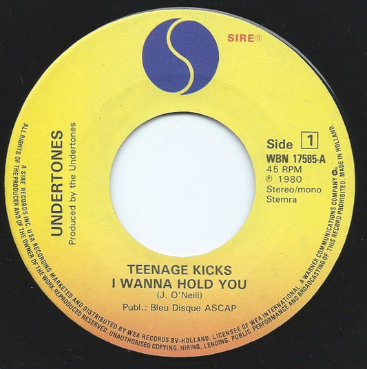 Image of Front Cover of 4225308E: 7" - THE UNDERTONES, Teenage Kicks / Smarter Than U (Sire ; WBN 17.585, Benelux 1980, No Picture Sleeve)   /VG+