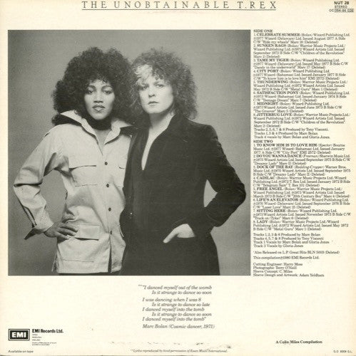 Image of Back Cover of LP - VG/VG+ - T. REX, The Unobtainable T. Rex (EMI; NUT 28, UK 1980), ,  - 4215345C