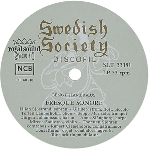 Image of Label Cover of LP - VG/VG+ - HAMBR US, Fresque Sonore / Transfiguration (Swedish Society Discofil; SLT 33181, Sweden ), Some edge wear and old stickers on sleeve. One light mark on disc.,  - 4245201S