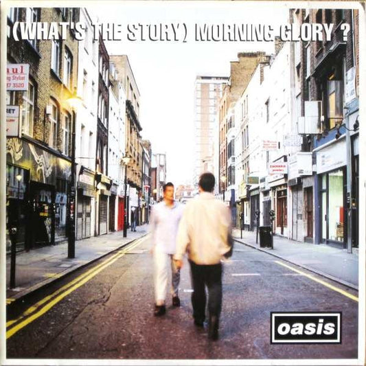 Image of Front Cover of 4215354C: LP - OASIS, (What's The Story) Morning Glory? (Creation Records; CRE LP 189, UK 1995, Triple Gatefold, Die Cut Black Inners, MPO Press, MPO Not Crossed Out On Runouts) Strong VG Throughout. Discs have some light mottling/compression marks in areas, Glossy discs, Nice sleeve, General age related light wear, Strong spine, Still feels sturdy  VG/VG