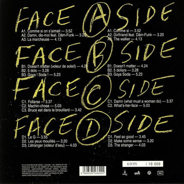 Image of Back Cover of 4225386E: 4xLP - CHRISTINE AND THE QUEENS, Chris (Because; BEC5543602, UK 2018, Box Set, 2 Inners, 2 Posters, Ltd Ed of 10,000 French and English Versions, 4LPs, no CDs) Number 6643. No CDs. A few hairlines and creasing to box.  VG/VG+