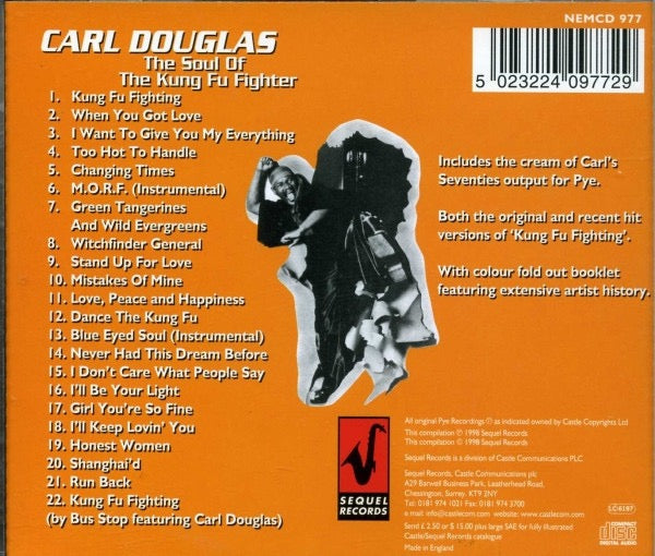 Image of Back Cover of 4215453C: CD - CARL DOUGLAS, The Soul Of The Kung Fu Fighter (Sequel Records; NEMCD 977, UK 1998, Jewel Case)   VG+/VG+