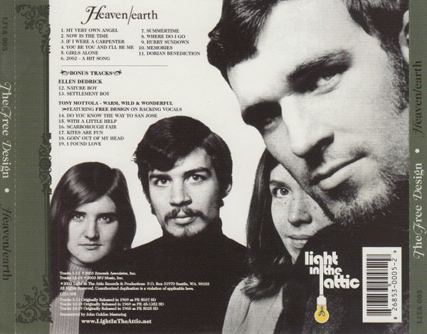 Image of Back Cover of CD - VG+/VG - THE FREE DESIGN, Heaven/Earth (Light In The Attic; LITA 005, US 2003 Reissue, Green Spine), ,  - 4215502C