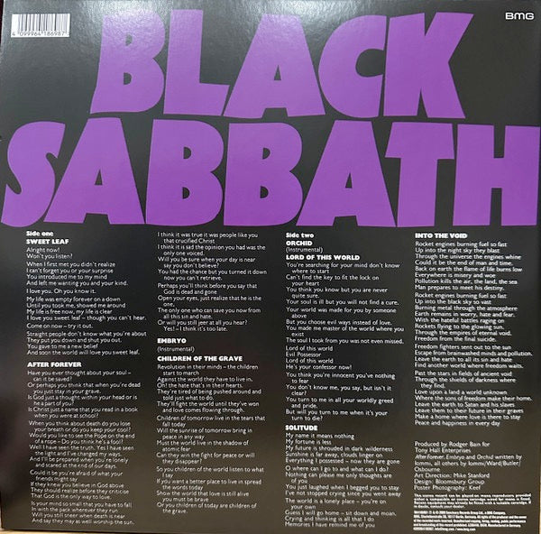 Image of Back Cover of 2xLP - NEW/NEW - BLACK SABBATH, Master Of Reality (Deluxe) (BMG; 964186981, Europe 2025 Reissue, Gatefold, 2LP 140g Black Vinyl with bonus tracks), ,  - 1516563C