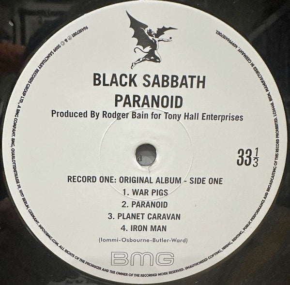 Image of Label Cover of 2xLP - NEW/NEW - BLACK SABBATH, Paranoid (Deluxe) (BMG; 964187051, Europe 2025 Reissue, 2 Inners, The iconic sophomore album from Black Sabbath, Paranoid, gets a deluxe 2LP treatment. The pioneering heavy metal group s debut is bolstered by alternative and instrumental bonus tracks on the 2 disc and 2LP vinyl deluxe versions.), ,  - 2216255C