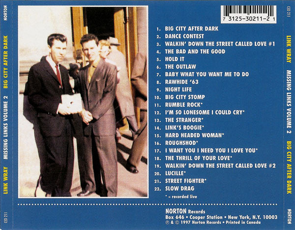 Image of Back Cover of CD - VG+/VG+ - LINK WRAY, Missing Links Volume 2 - Big City After Dark (Norton Records; CED 211, US 1997), ,  - 4255122S