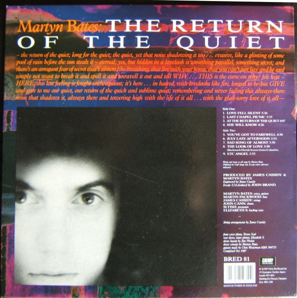 Image of Back Cover of LP - VG/VG - MARTYN BATES, The Return Of The Quiet (Cherry Red; BRED 81, UK 1987, Inner, Eyeless In Gaza), ,  - 2616268C
