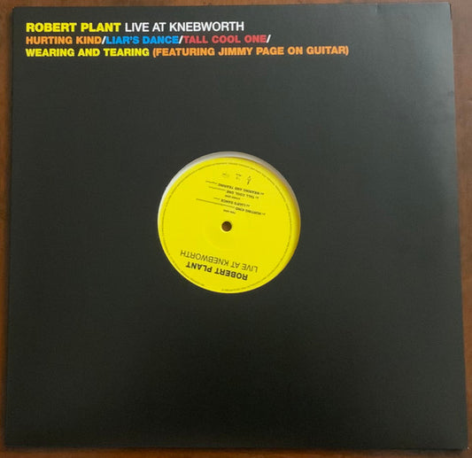 Image of Front Cover of 4345061S: 12" EP - ROBERT PLANT, Live At Knebworth (Mercury Studios; 00602435511009, Europe 2021, Die Cut Sleeve, Yellow Vinyl, Ltd to 4700, Recorded live at Knebworth June 30 1990)   VG+/VG+