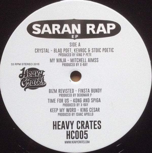 Image of Back Cover of 12" EP - VG/VG+ - VARIOUS, Saran Rap EP (Heavy Crates; HC005, UK 2016, Stickered Plain Sleeve), ,  - 4325118E