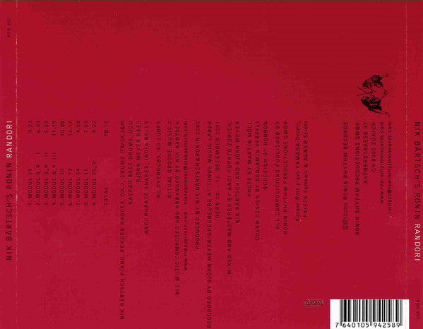 Image of Back Cover of CD - VG+/VG+ - NIK B RTSCH'S RONIN, Randori (Ronin Rhythm Records; RON 002, Switzerland 2006), ,  - 4355064S
