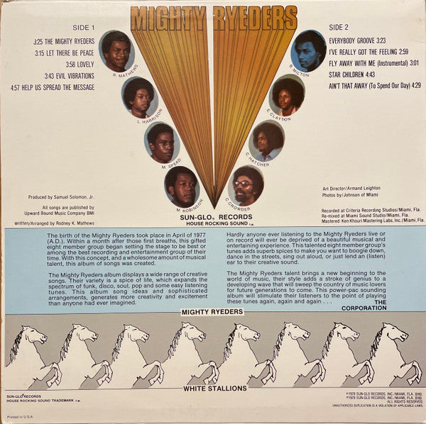 Image of Back Cover of LP - VG+/VG+ - MIGHTY RYEDERS, Spread The Message (Sun-Glo; SG 456, US Reissue, Third Pressing With Slow Down Effect In "Evil Vibrations", Due To A Pressing Flaw All Copies of This Pressing Have A Skip During "Let There Be Peace"), Strong VG+ Throughout, Still In Shrinkwrap,  - 4325217E