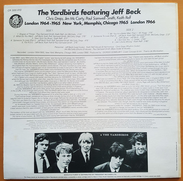 Image of Back Cover of LP - VG/VG - THE YARDBIRDS FEATURING JEFF BECK, CHRIS DREJA, JIM MCCARTY, PAUL SAMWELL-SMITH, KEITH RELF, London 1964-1965 New York, Memphis, Chicago 1965 London 1966 (Charly Records; CR 300 013, UK 1976 Reissue, Laminated Front Sleeve), ,  - 4315263C