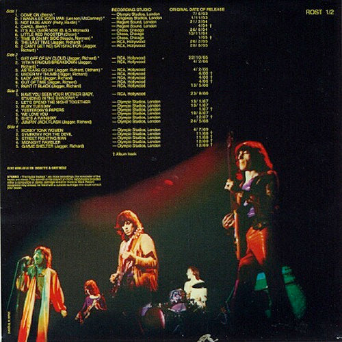 Image of Back Cover of 2544161S: 2xLP - THE ROLLING STONES, Rolled Gold (Decca Small Black Boxed; ROST1/2, UK 1975, Gatefold, 33-  Below Label Cat. No.) Ring Wear, corner bumps  G+/VG+