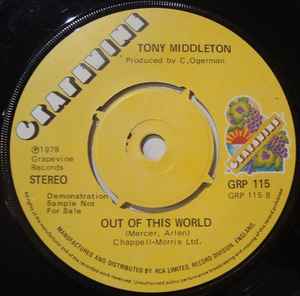 Image of Back Cover of 7" - /VG+ - TONY MIDDLETON, Paris Blues / Out Of This World (Grapevine; GRP 115, UK 1978 Reissue, Promo, 4 prong centre), Lightest marks. Centre in tact.,  - 4325288E