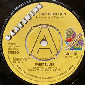 Image of Front Cover of 7" - /VG+ - TONY MIDDLETON, Paris Blues / Out Of This World (Grapevine; GRP 115, UK 1978 Reissue, Promo, 4 prong centre), Lightest marks. Centre in tact.,  - 4325288E
