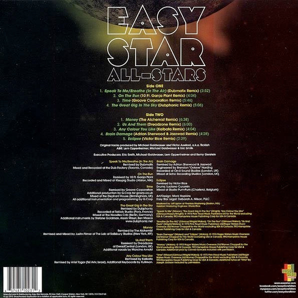 Image of Back Cover of 4315382C: LP - EASY STAR ALL-STARS, Dubber Side of the Moon (Easy Star; ES1023V, Europe 2010, Light Blue Vinyl)   NEW/NEW