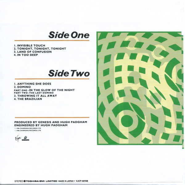 Image of Back Cover of 4355131S: CD - GENESIS, Invisible Touch (Virgin; VJCP-68108, Japan 1999, Mini LP CD comes with cardboard textured sleeve, inner sleeve replica, Japanese insert) no obi  VG+/VG+