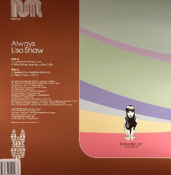 Image of Back Cover of 12" - VG/VG - LISA SHAW, Always (Naked Music Recordings; NM009, US 2000, Picture Sleeve), Superficial marks only, plays VG/VG+.,  - 3646043S