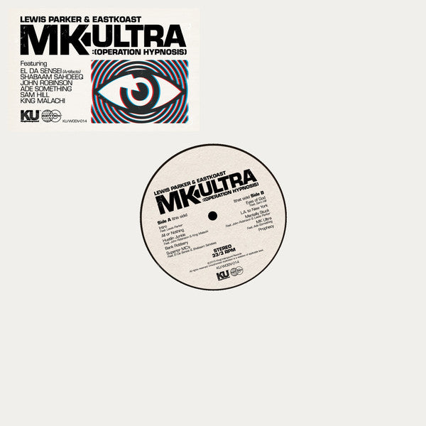 Image of Front Cover of 12" - VG+/VG - LEWIS PARKER & EASTKOAST, MK-Ultra (Operation Hypnosis) (KingUnderground Records; KU/WODV-014, UK 2015, Stickered Plain Sleeve), ,  - 4345294S