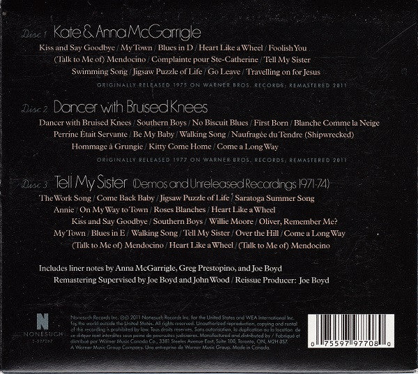 Image of Back Cover of 4355267S: CD - KATE & ANNA MCGARRIGLE, Tell My Sister (Nonesuch ; 2-527267, Canada 2011)   VG+/VG+