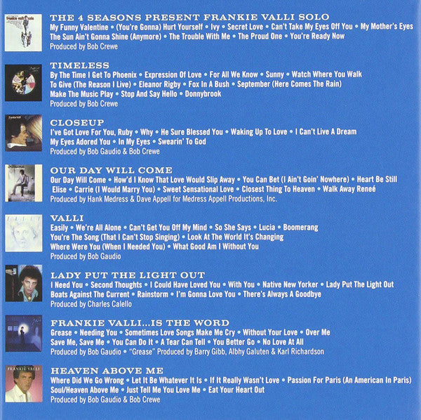 Image of Back Cover of 4355273S: CD - FRANKIE VALLI, Selected Solo Works (Rhino Records; 8122795940, Europe 2014)   VG+/VG+