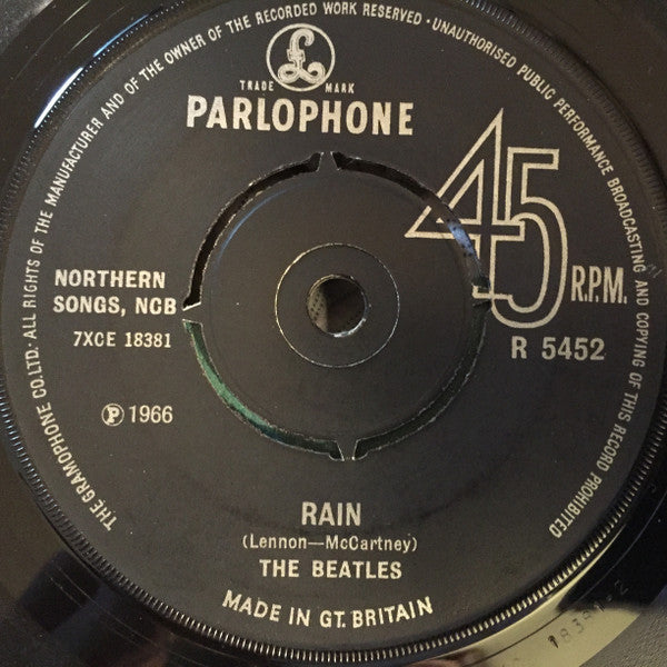 Image of Back Cover of 7" - VG+/EX - THE BEATLES, Paperback Writer / Rain (Parlophone; R 5452, UK 1969 Reissue, Company Sleeve), ,  - 4325375E