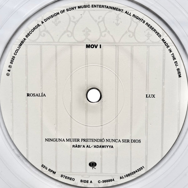 Image of Label Cover of 0116341S: 2xLP - ROSALIA, LUX (Columbia; 19802943251, Europe 2025, Textured Gatefold Sleeve, Cross Shaped Fold-Out Poster, Limited Edition Crystal Clear Vinyl)   NEW/NEW