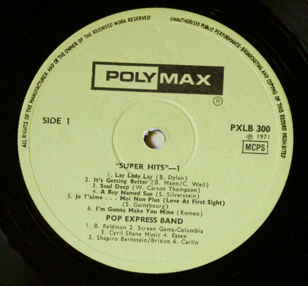 Image of Label Cover of LP - VG/VG - POP EXPRESS BAND, Super Hits 1 (Polymax; PXLB 300, Scandinavia 1971, Laminated Front Sleeve), ,  - 4445096S