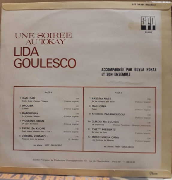 Image of Back Cover of LP - VG/VG - LIDA GOULESCO, Une Soiree Au Tokay (SFP; SFP 54.001, France 1970, Laminated Front Sleeve), Ring Wear,  - 4445097S