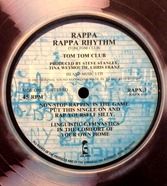 Image of Back Cover of 0446066S: LP - TOM TOM CLUB / COMPASS POINT ALL STARS, Rappa Rappa Rhythm / Peanut Butter (Island Records; RAPX 1, UK 1982, Die Cut Company Sleeve) Hairlines and scuffs, edge wear  VG/G+