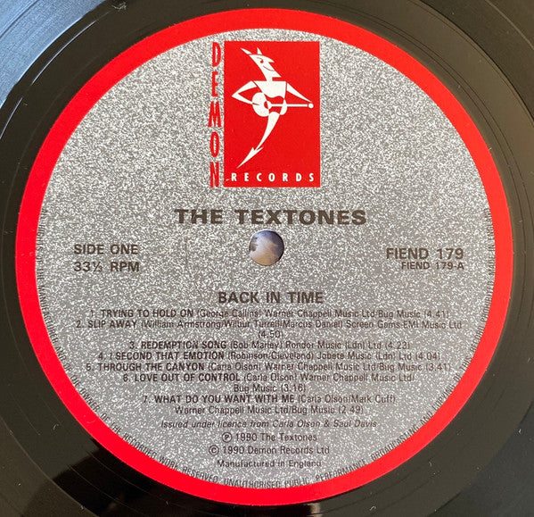 Image of Label Cover of LP - VG/VG - THE TEXTONES, Back In Time (Demon Records; FIEND 179, UK & Europe 1990, Stickered Picture Sleeve), Strong VG,  - 4415157C